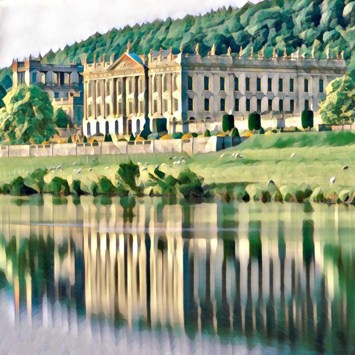 Chatsworth in Reflection Art Print (10x10in Canvas) - Phil Sproson Photography