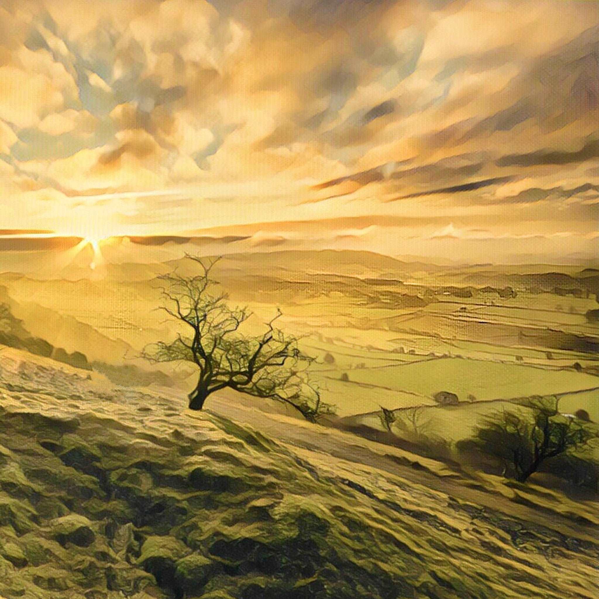 Misty Sunrise on Longstone Edge Art Print (10x10in Canvas) - Phil Sproson Photography