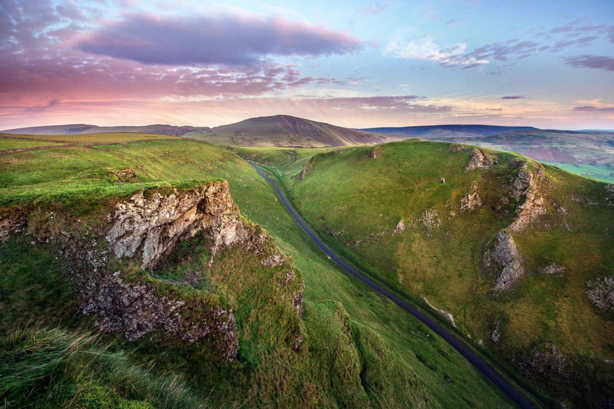 Winnats Pass to Mam Tor at Sunset Greeting Card - Phil Sproson Photography